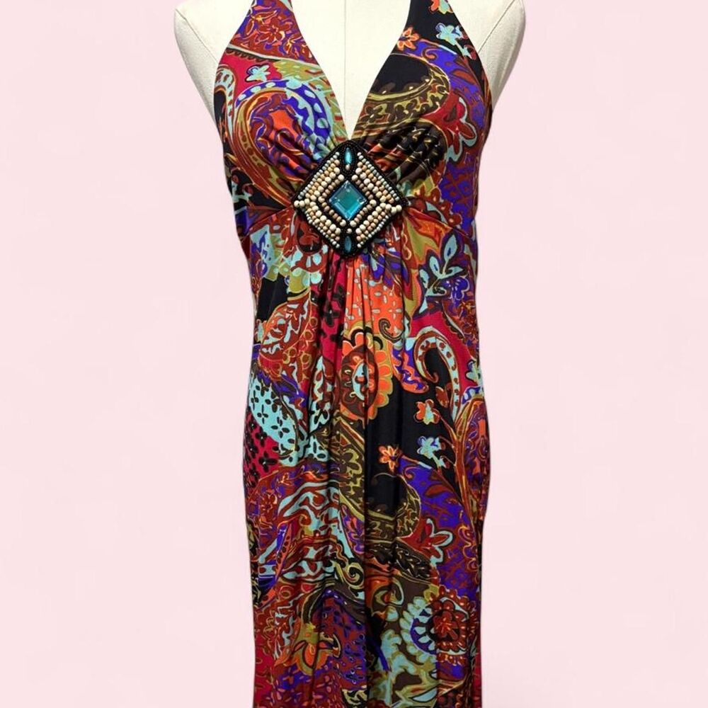 Andrea Behar for Boston Proper Beaded Halter Maxi Dress